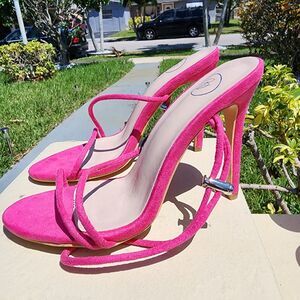 Boohoo exclusive barely there heeled sandals‎ in Pink Strappy Womens Size 38 /7